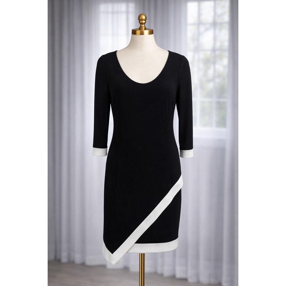 Frank Lyman Classic Fitted Dress Stretch Black White Contrast Spectator Size 6
